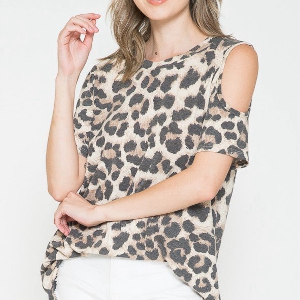 Wild Patterned Short Cut-Out Sleeve Women's Tee, XL